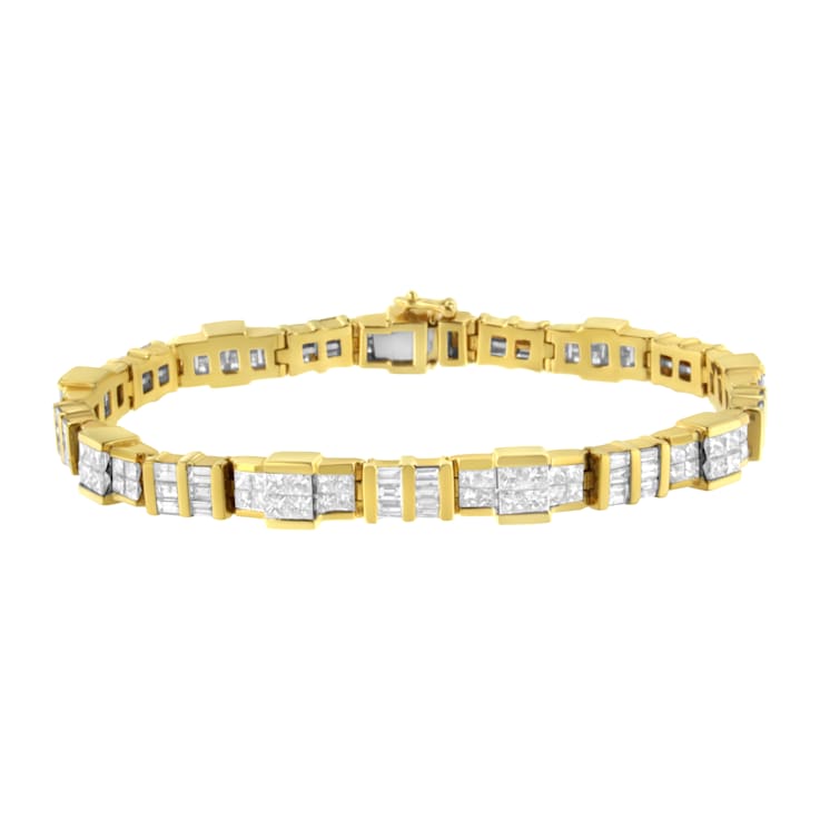 14k Solid Gold Natural Diamond Tennis Bracelet Baguette Channel Set Multi  Tone G