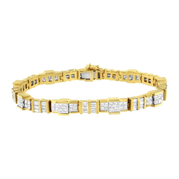 14K Yellow Gold 8.30ctw Baguette and Princess-Cut Diamond Bracelet
