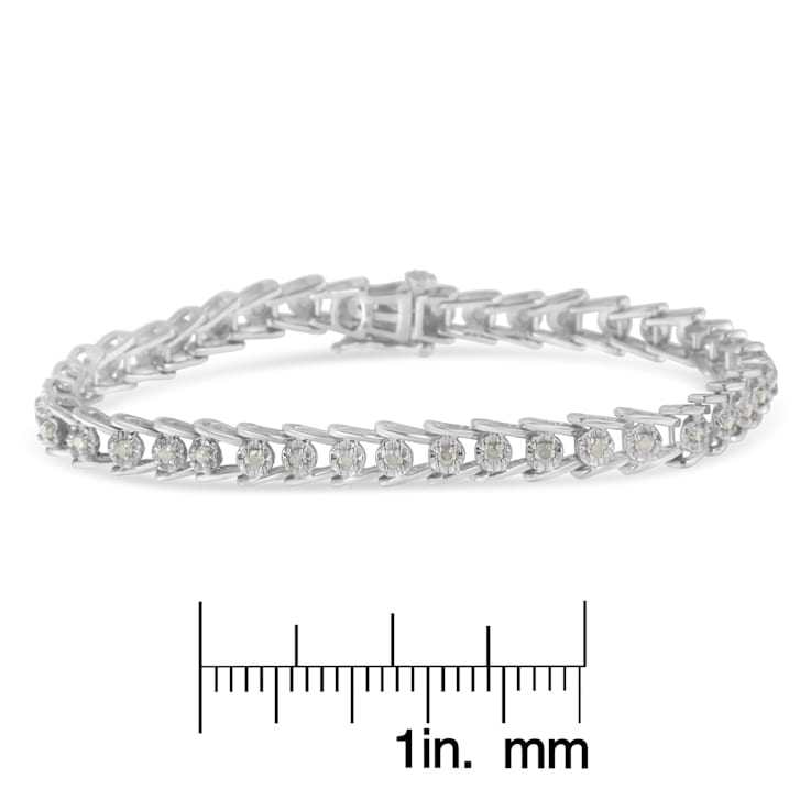 Sterling Silver 1.0ctw Rose-cut Diamond Wave link Bracelet