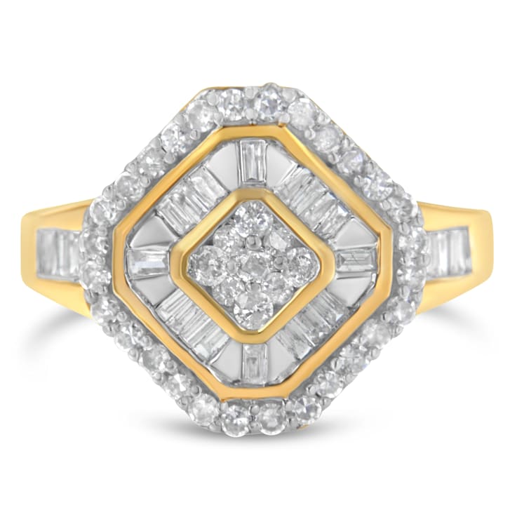10K Yellow Gold Round and Baguette-Cut Diamond Cocktail Ring (1.0ctw,
I-J Color, I1-I2 Clarity)