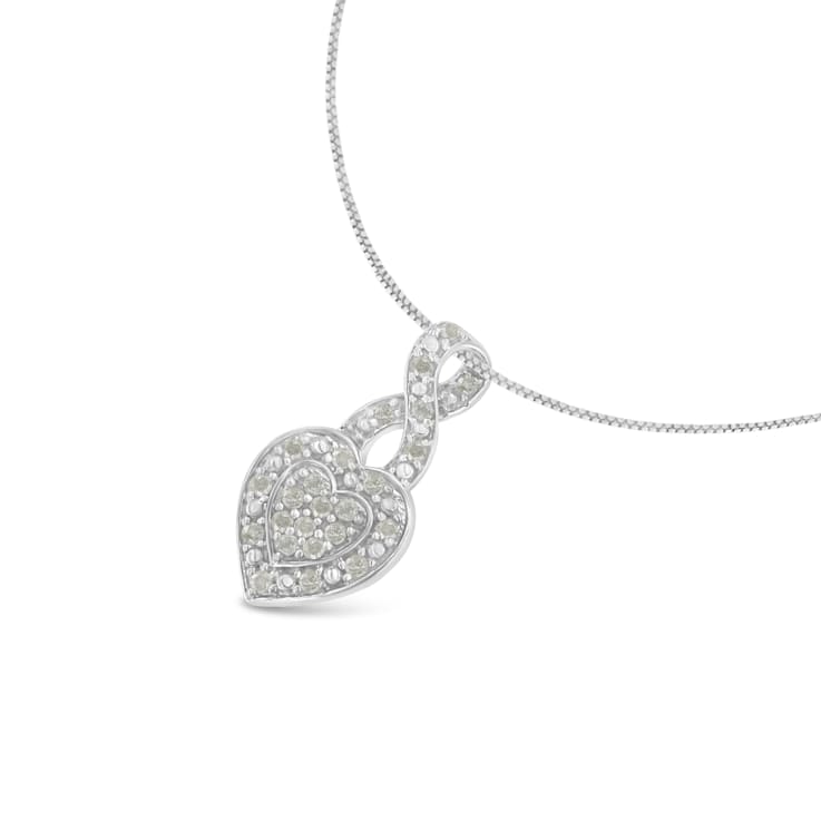 Sterling Silver 1/3ctw Diamond Awareness Ribbon Halo Heart 18"
Pendant w\chain