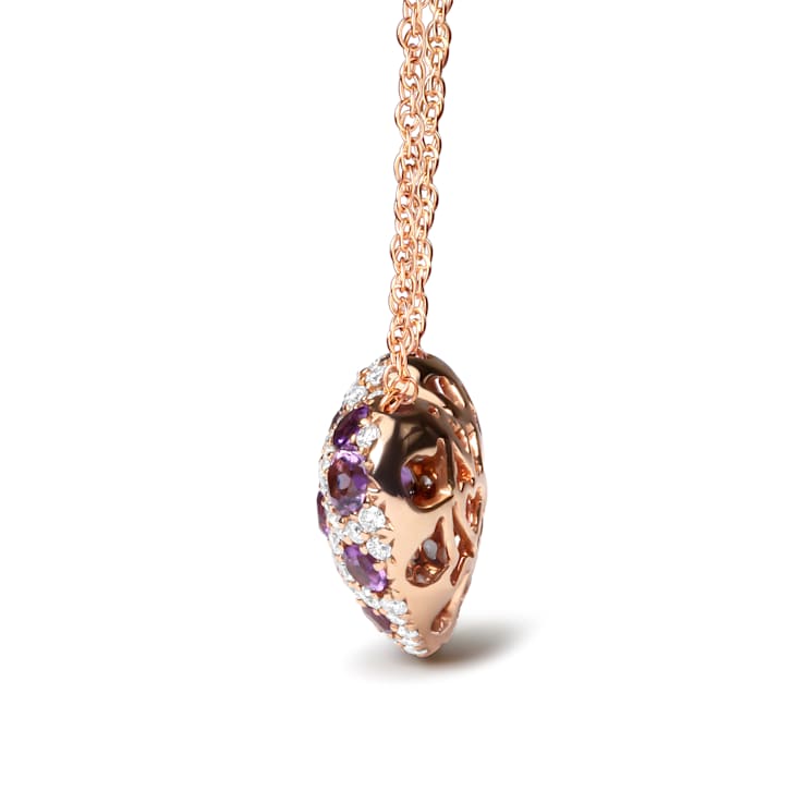 18K Rose Gold Round Purple Amethyst Gemstone with Round Diamonds Cluster
Heart Pendant