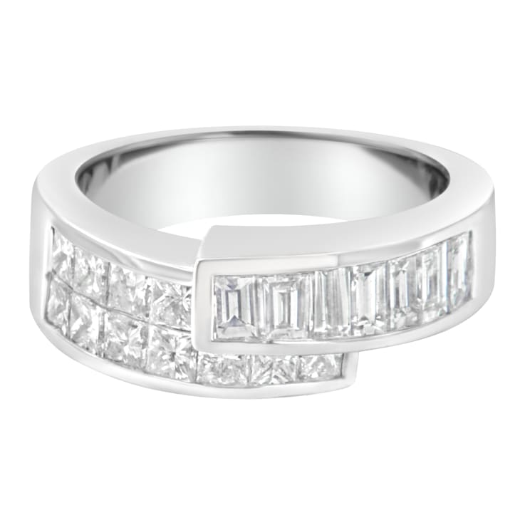 14K White Gold 2.0ctw Channel-Set Mixed-Cut Diamond Bypass Ring Band
(G-H Color, SI1-SI2 Clarity)
