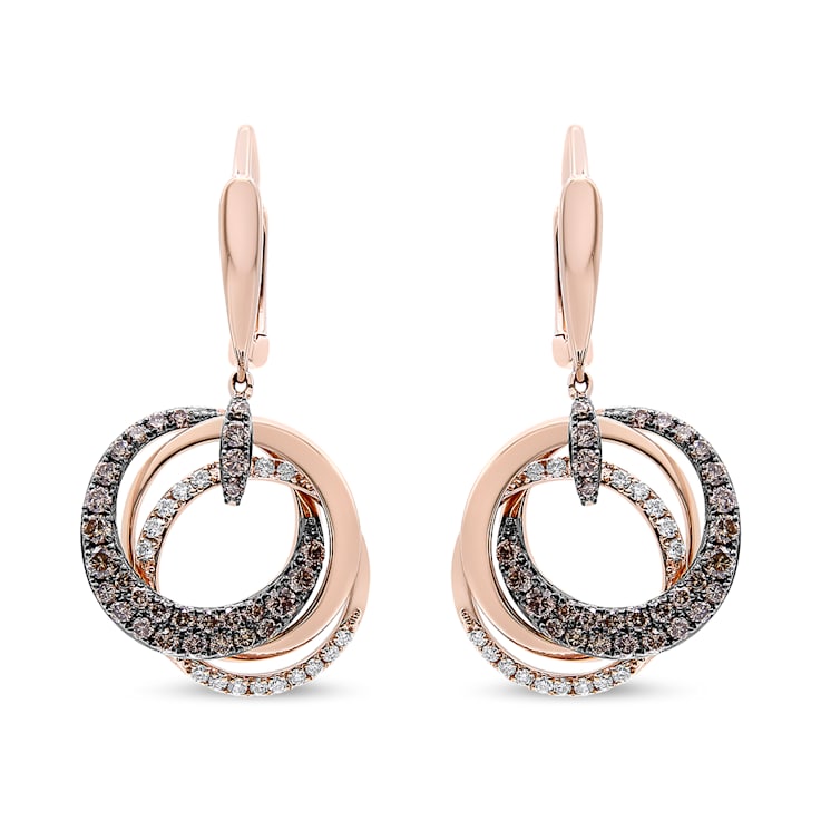 14K Rose Gold 1.00ctw White and Brown Diamond Intertwining Hoops and
Circle Dangle Earrings