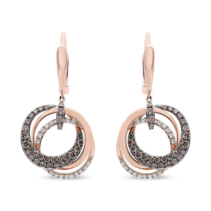 14K Rose Gold 1.00ctw White and Brown Diamond Intertwining Hoops and
Circle Dangle Earrings