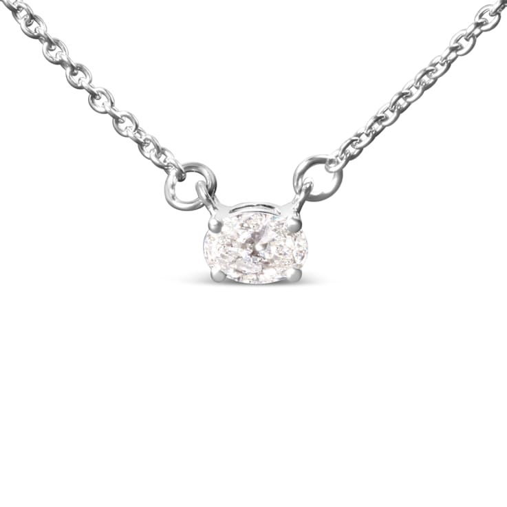 14K White Gold 1/4ctw Lab Grown Oval Diamond East West 18" Necklace
(G-H Color, VS2-SI1 Clarity)