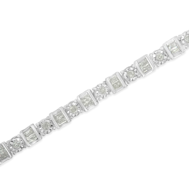 Sterling Silver 1.0 Cttw Diamond 7" Alternating Round and Square
Station Tennis Bracelet (I-J, I3)