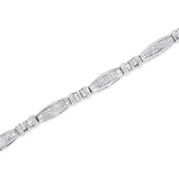 14K White Gold 2.0ctw Channel-Set Alternating Baguette and Princess-Cut
Diamond Link Bracelet