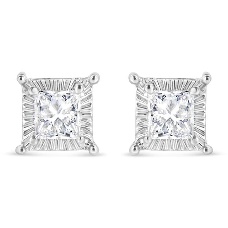 Sterling Silver 1/2ctw Princess-cut Diamond Stud Earring