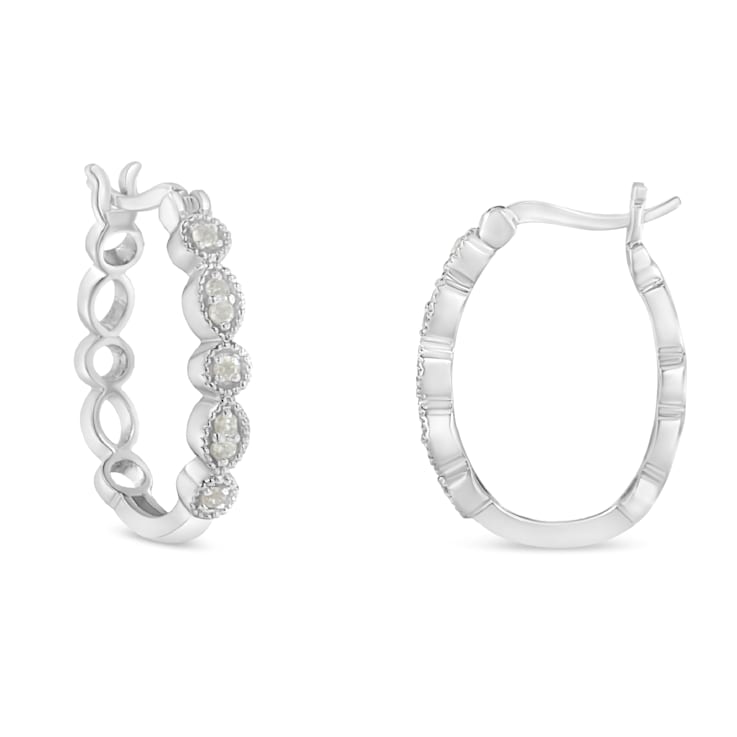 0.16ctw Diamond Milgrain Sterling Silver Hoop Earring