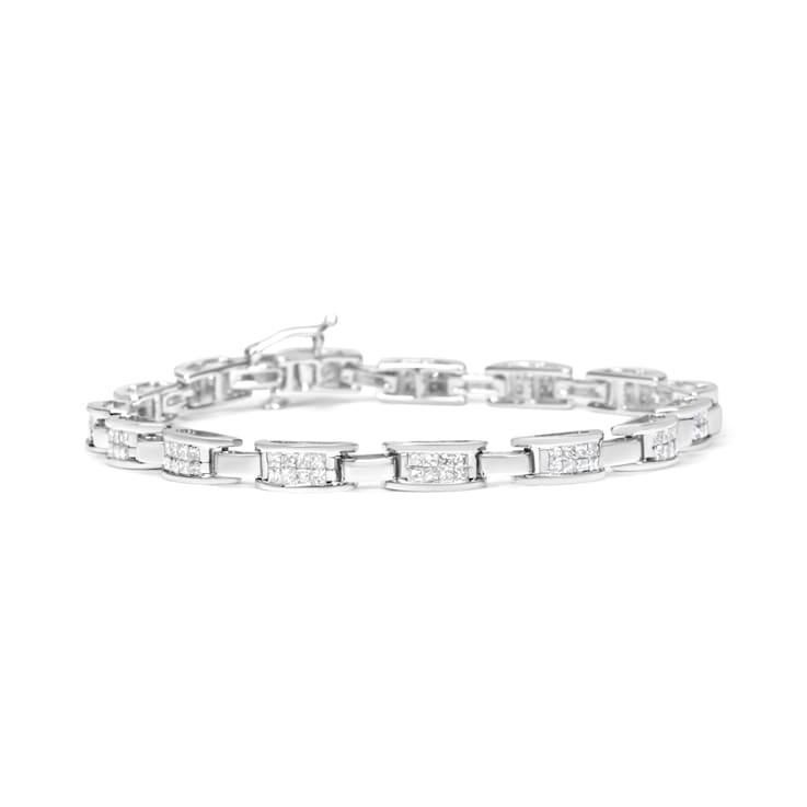14K White Gold 2.0ctw Princess Cut Invisible Set Diamond Rectangular
Link Bracelet