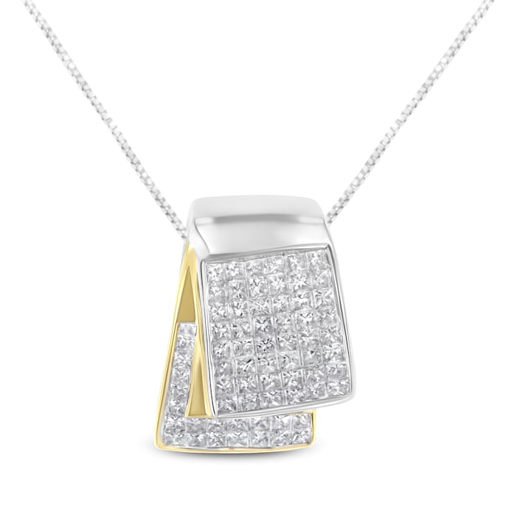 14K Two-tone Gold 2.0ctw Princess Cut Diamond Foldover Box Pendant 18”
Box Chain