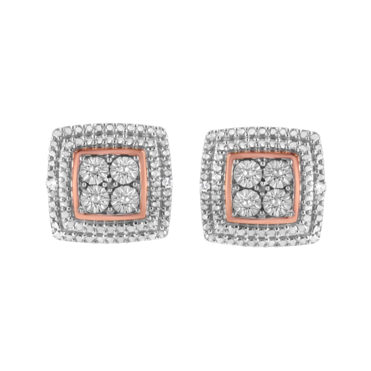 Diamond Accented Square-Shaped 10K Tri-Color Gold Over Sterling Silver
Milgrain Stud Earrings