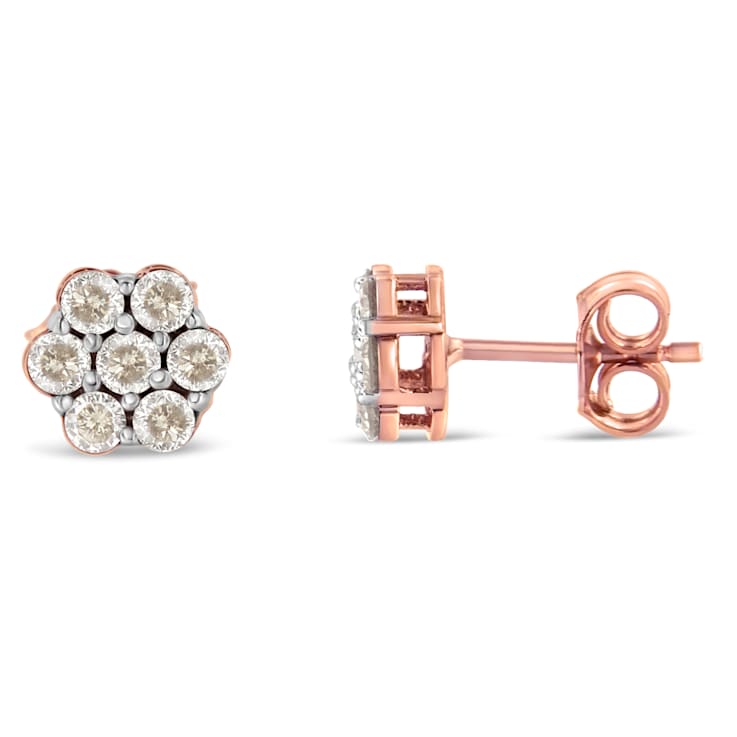 10K Rose Gold Diamond Floral Stud Earrings 0.50ctw