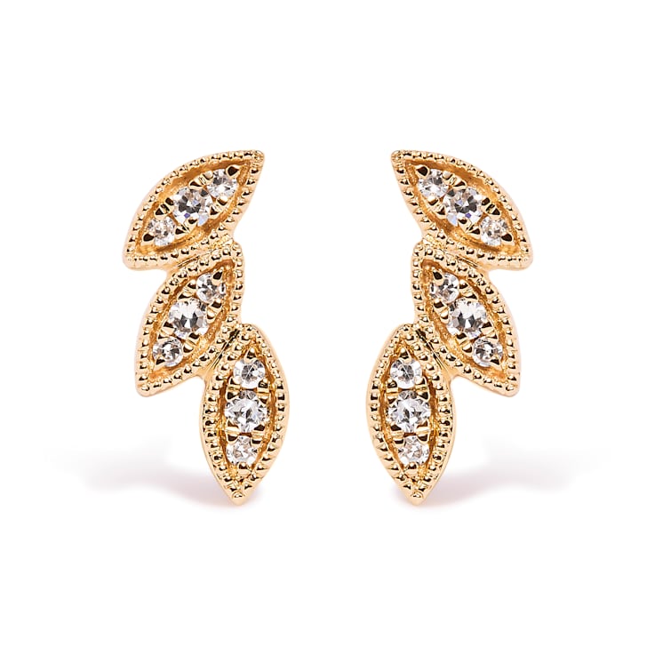 10K Yellow Gold 1/10 Cttw Diamond Triple Leaf Stud Earring (H-I Color,
I1-I2 Clarity)