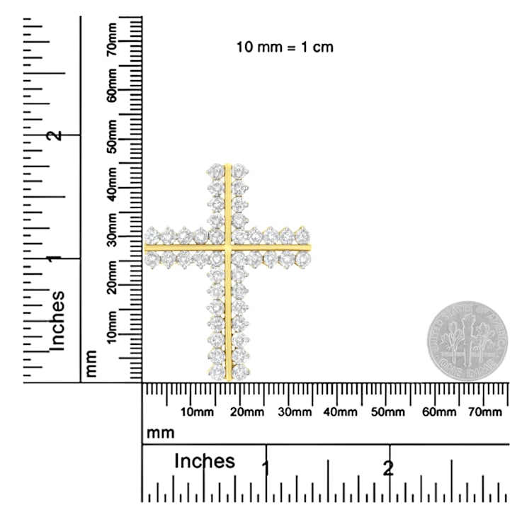 10K Yellow Gold 4.0ctw Diamond Two Row Cross 18" Pendant
w\chain(J-K Clarity, I1-I2 Color)