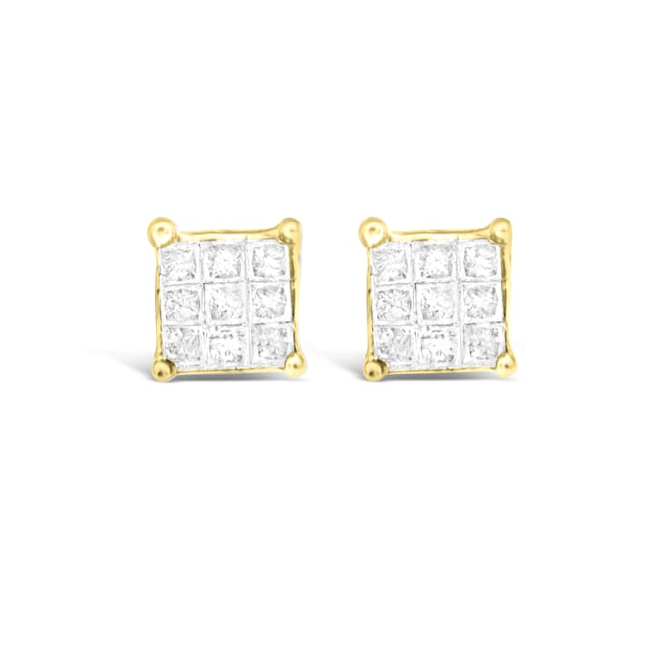10K Yellow Gold Princess-cut Diamond Earrings 0.25ctw