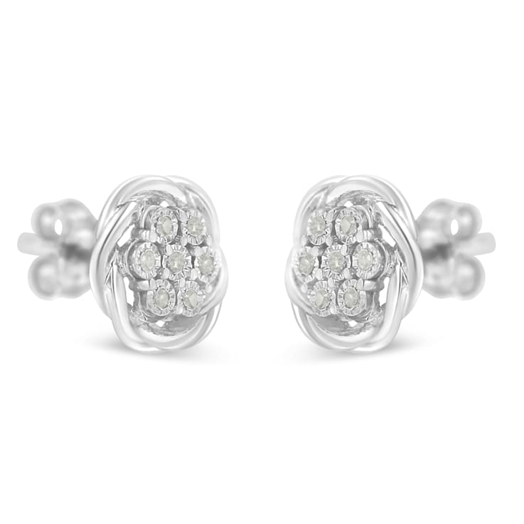 0.16ctw Diamond Swirl Cluster Sterling Silver Stud Earrings
