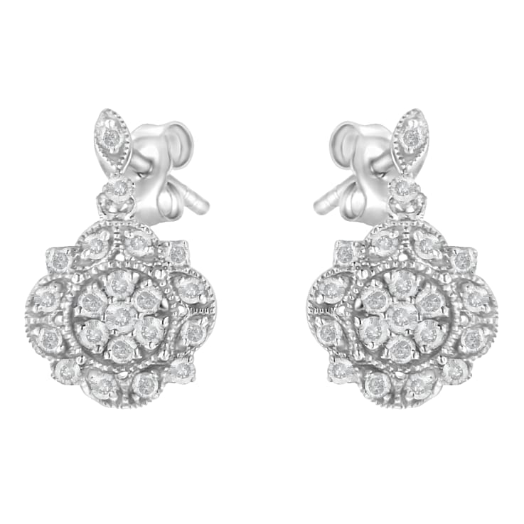 Sterling Silver 1/2ctw Diamond Dangle Miligrain Earring