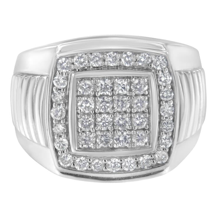 14K White Gold Men's Diamond Squared Band Ring (1 cttw, H-I