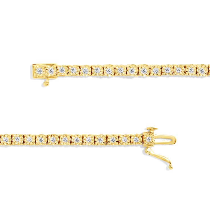 10K Yellow Gold Over Sterling Silver 1.0 Ctw Round-Cut Diamond Tennis Bracelet