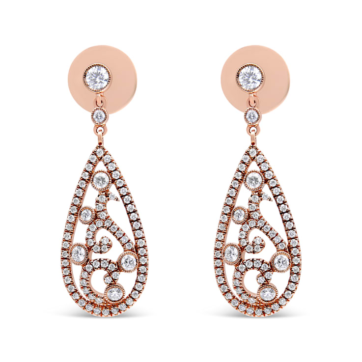 18K Rose Gold 1 1/4 Cttw Diamond Teardrop Shaped Drop and Dangle Screw
Back Stud Earrings