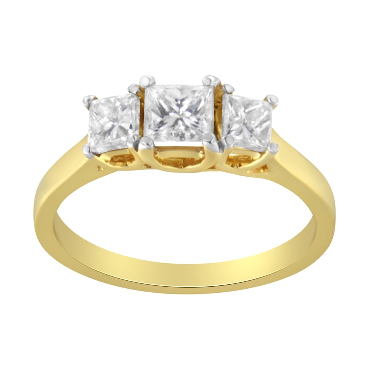10K Yellow Gold Princess-Cut Diamond Three Stone Band Ring (1.0ctw, J-K
Color, I1-I2 Clarity)