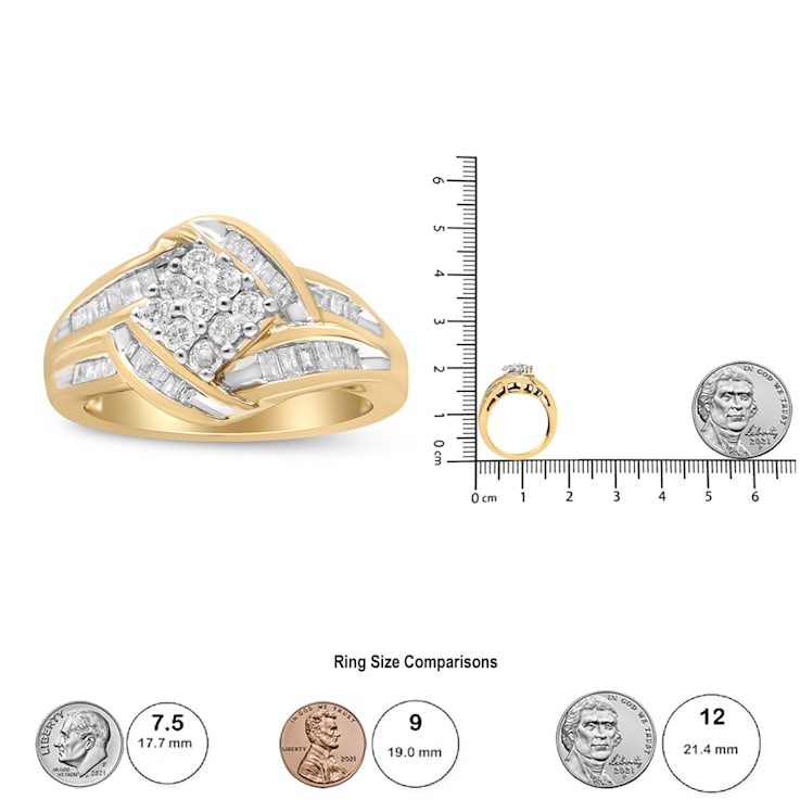 0.75ctw Diamond Cluster Swirl 10K Yellow and White Gold Ring