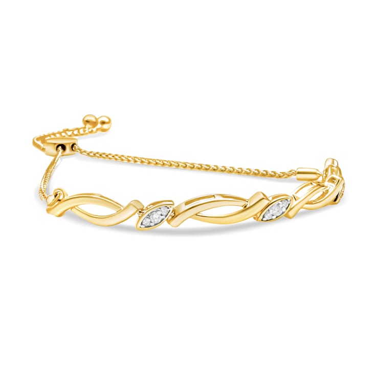 14K Yellow Gold Over Sterling Silver Diamond Accent Alternating Bolo
Bracelet- 6" to 9" Adjustable