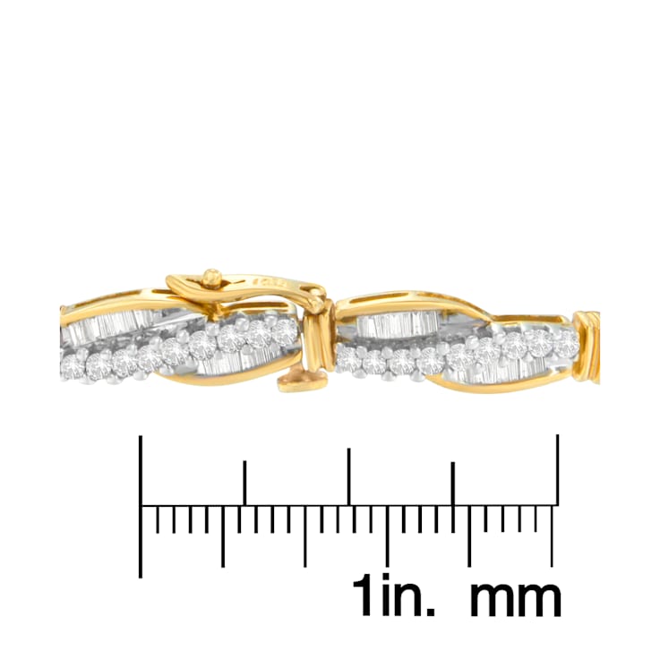 14K Yellow Gold 3.0ctw Round and Baguette Cut Winding Love Diamond Bracelet