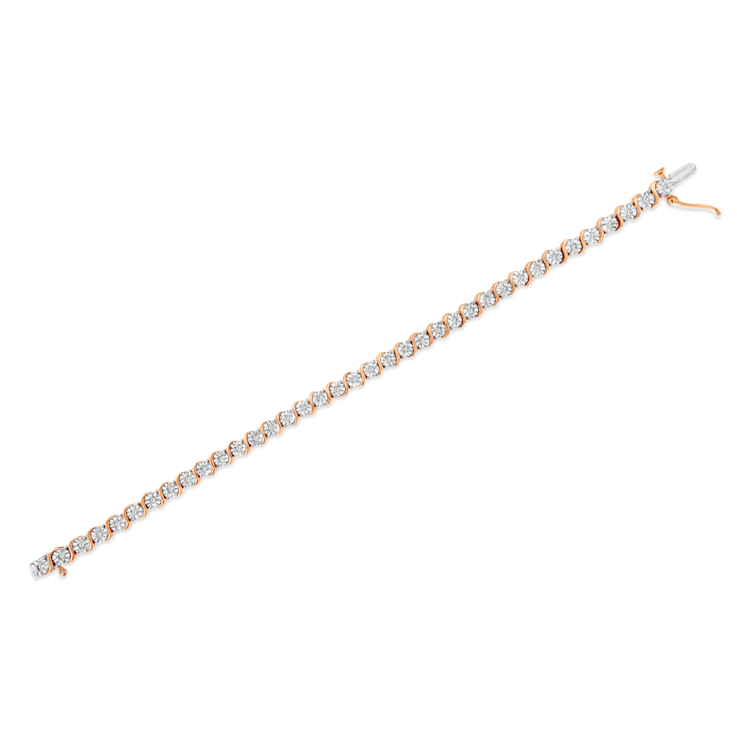 14K Rose Gold Over Sterling Silver 1/4 Cttw Diamond "S" Tennis Bracelet