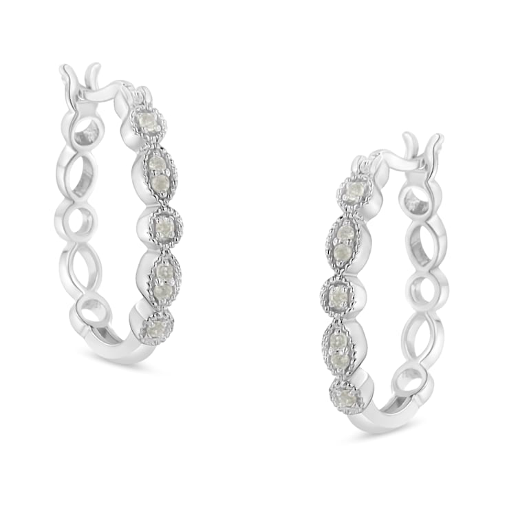 0.16ctw Diamond Milgrain Sterling Silver Hoop Earring