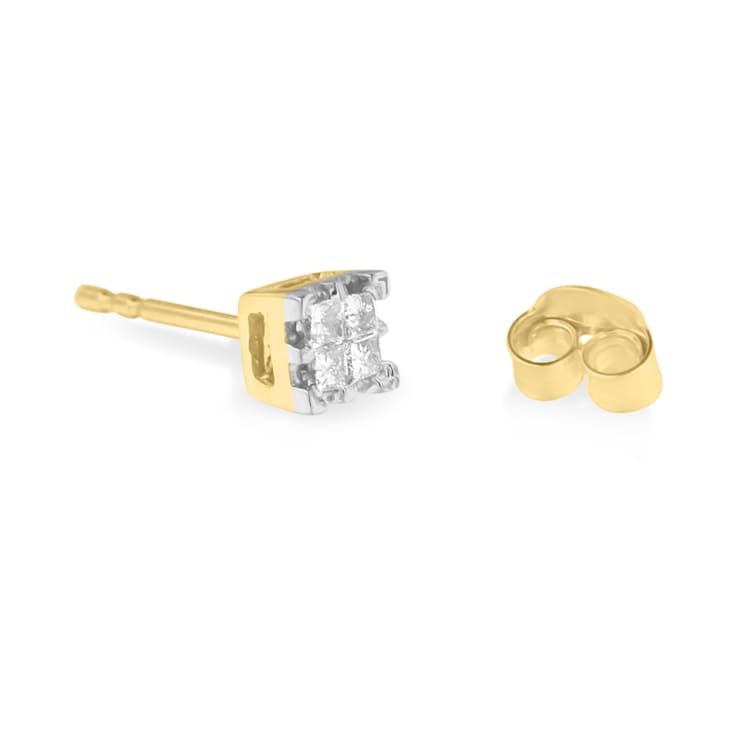 10k Yellow Gold Princess Diamond Quad Stud Earrings 1/4ctw