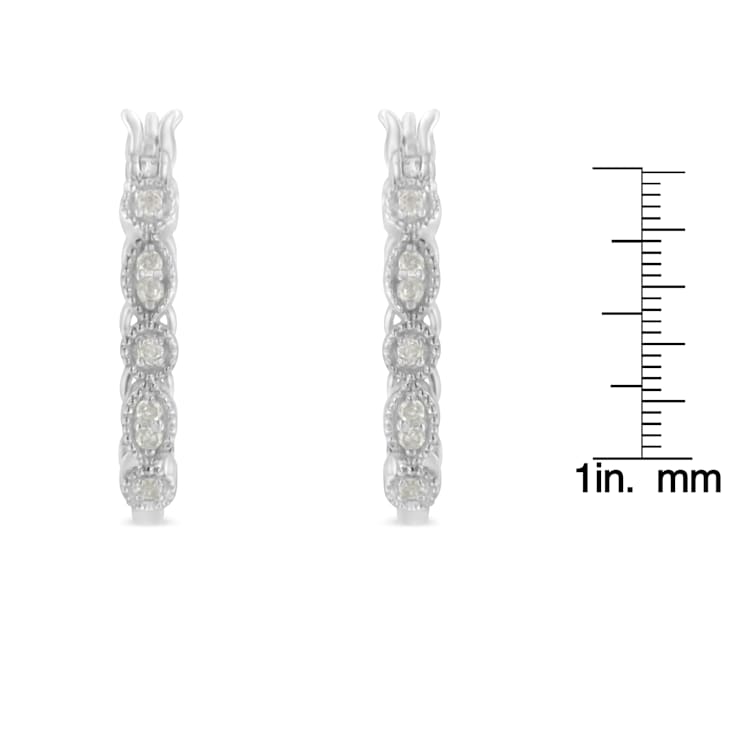 0.16ctw Diamond Milgrain Sterling Silver Hoop Earring