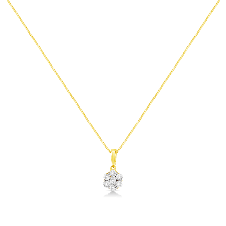 14K Yellow Gold 1/4ctw Round-Cut Diamond 7 Stone Floral Cluster 18"
Pendant w\chain