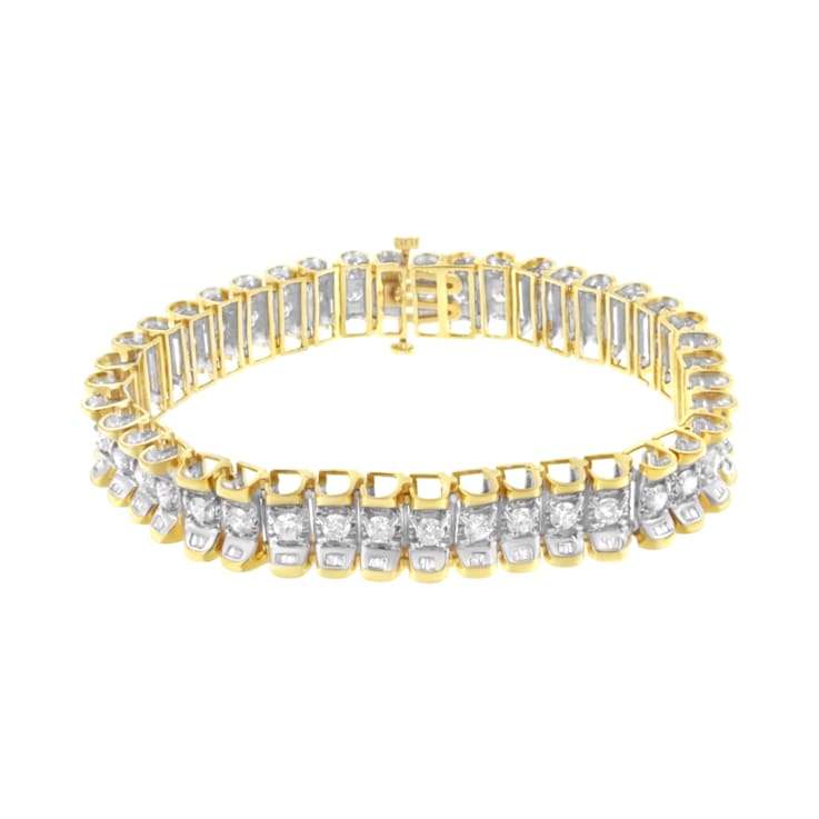 14K Two-Tone 5.0ctw Round and Baguette Cut Diamond 7" Reflective
Tennis Bracelet