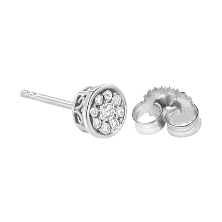 Sterling Silver 1/3 cttw Lab Grown Diamond Floral Cluster Stud Earring
(F-G Color, VS2-SI1 Clarity)