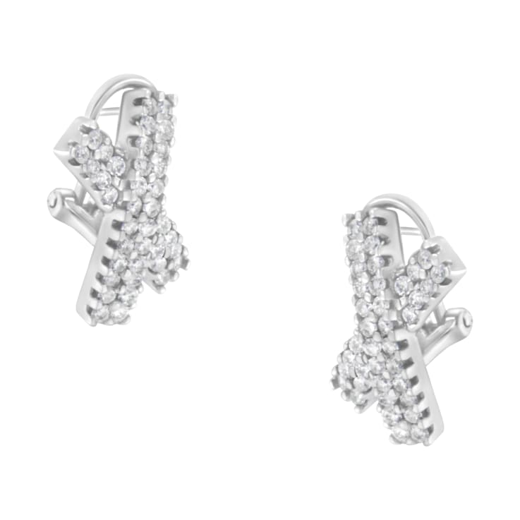 14K White Gold 2.0ctw Round-Brilliant Cut Diamond Domed X Shaped Omega
Back Stud Earrings