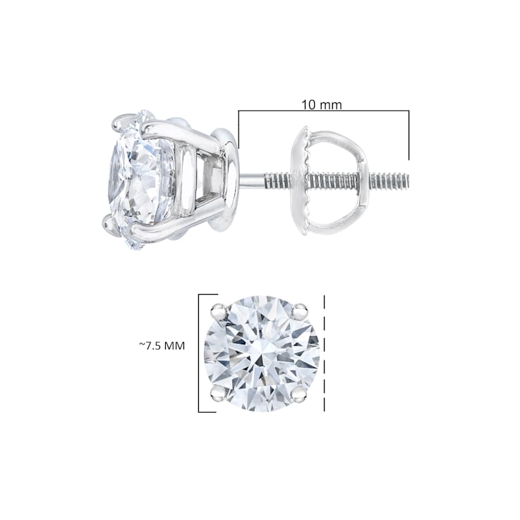 14K White Gold 3.0 Cttw 4-Prong Set Round Solitaire Lab Grown Diamond
Screwback Stud Earrings