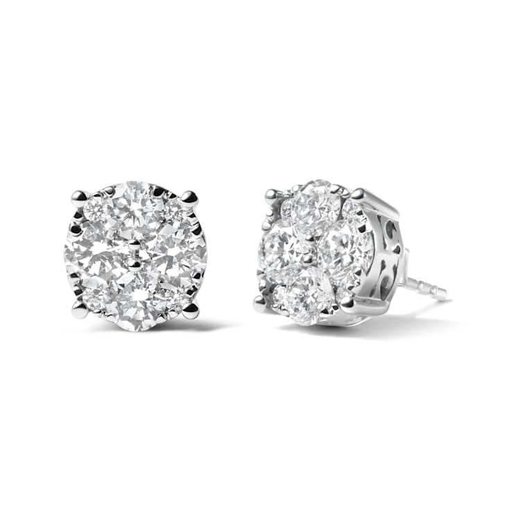 14K White Gold 2.00 Cttw Lab Grown Diamond Cluster Stud Earrings (G-H
Color, VS1-VS2 Clarity)