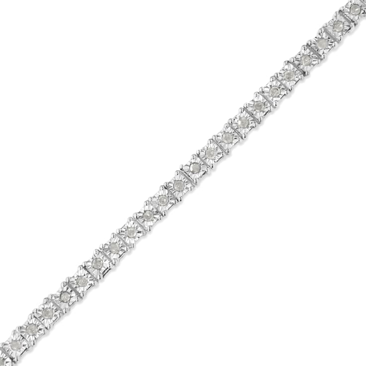 Sterling Silver 1.0 Cttw Diamond Square Frame Tennis Bracelet