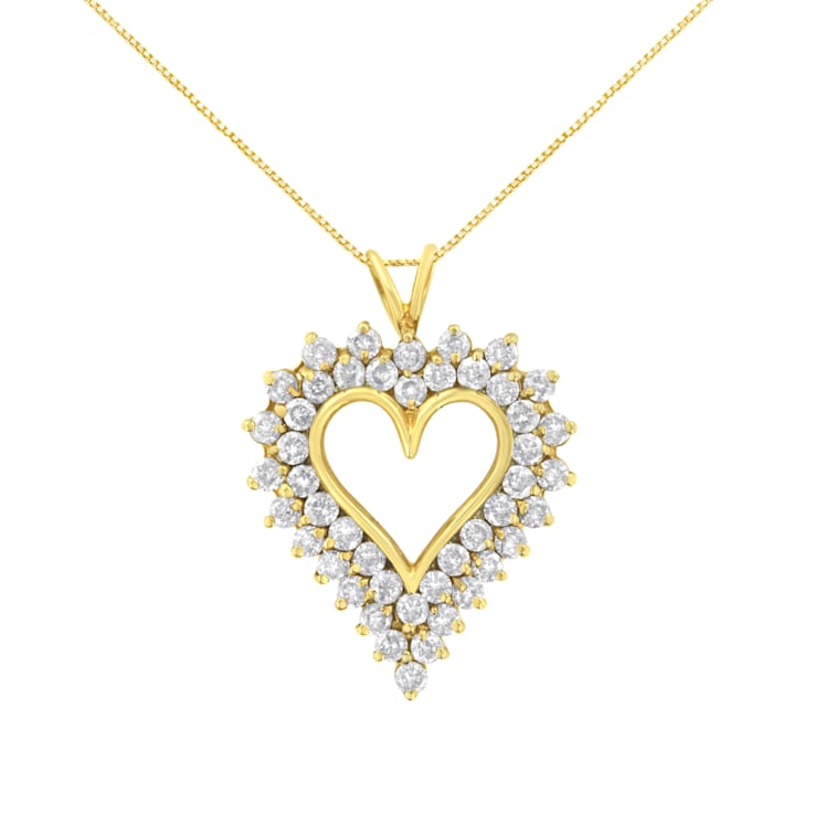 4.00ctw Diamond Cluster 14K Yellow Gold Over Sterling Silver Heart Necklace