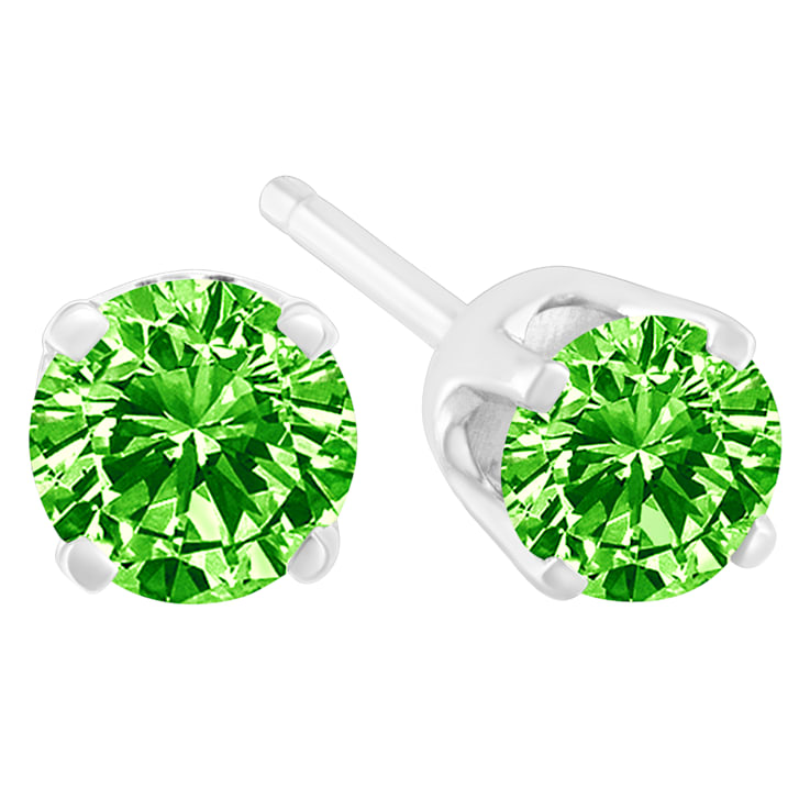 Sterling Silver 1/5ctw Round Brilliant-Cut Green Diamond Classic Stud Earrings
