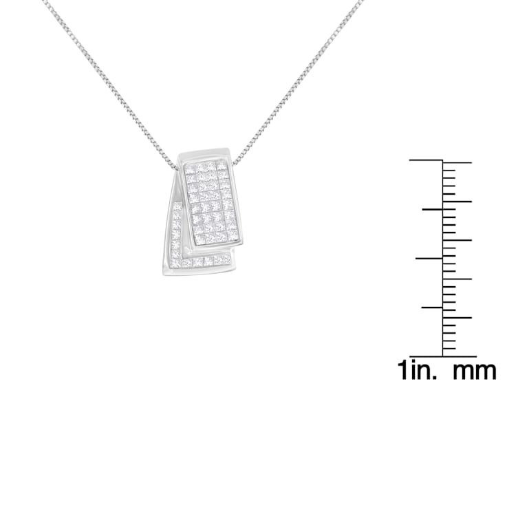 14K White Gold Diamond Box Pendant w\chain(1ctw, H-I Color, SI2-I1 Clarity)