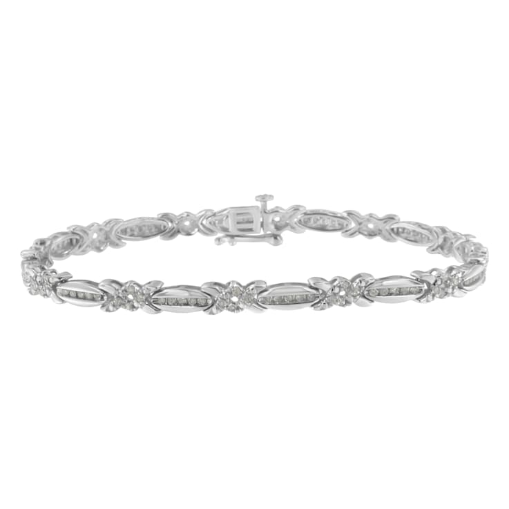 Sterling Silver 1.0ctw Diamond X-Link Tennis Bracelet