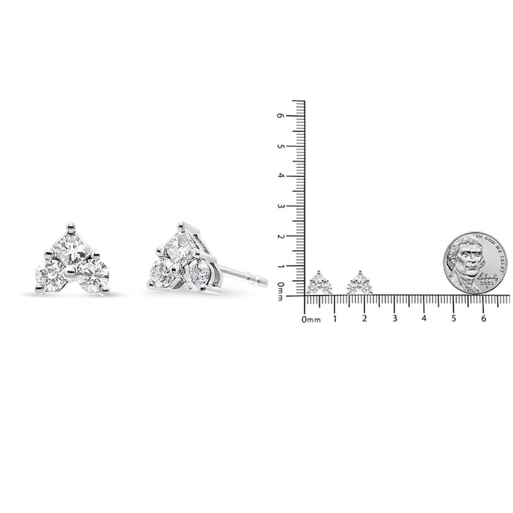 10K White Gold 1/2ctw Diamond 3 Stone Trio Heart Stud Earring