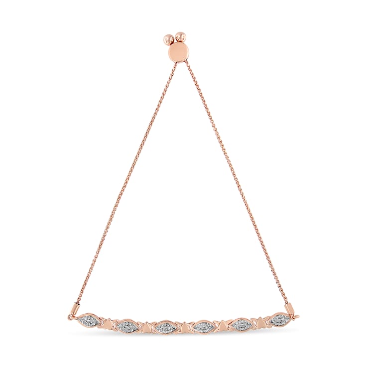 14K Rose Gold Over Sterling Diamond Accent Marquise Shape and Heart
Links Bolo - Adjustable 6" to 9"