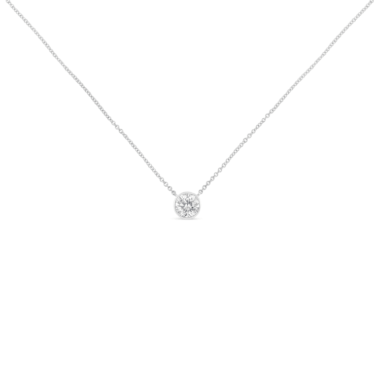 10K White Gold 3/10ct Round Diamond Modern Bezel-Set Solitaire Necklace
(H-I Color, SI2-I1 Clarity)