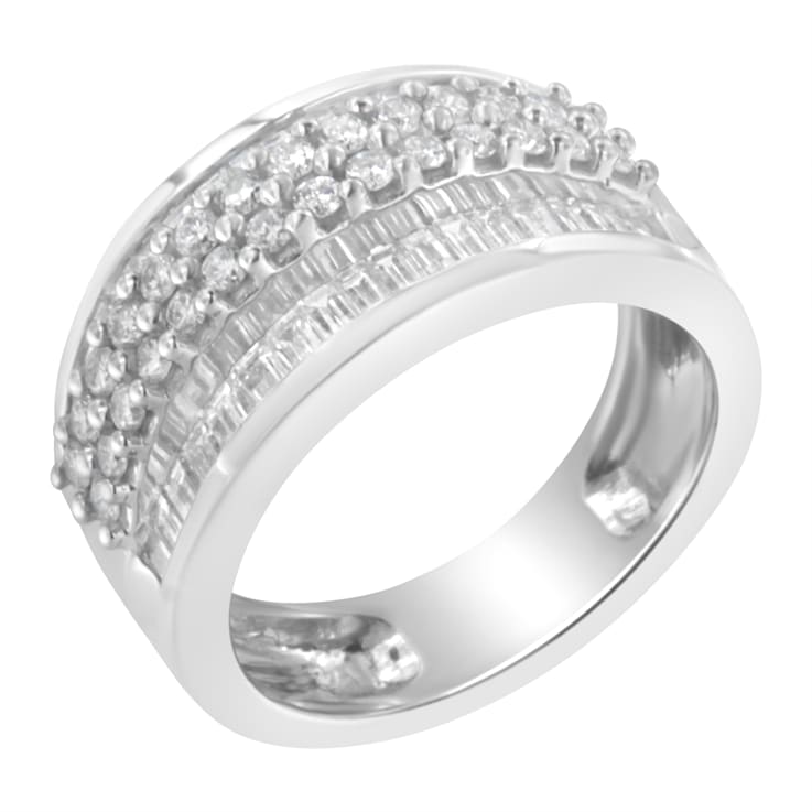 14K White Gold Round and Baguette Diamond Ring (1 1/2 Cttw, F-G Color,
SI1-SI2 Clarity)