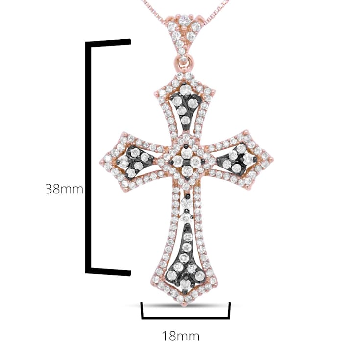 14K Rose Gold and Black Rhodium 1.0ctw Diamond Cross Pendant w\chain 18"